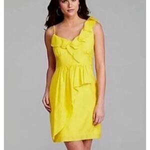 Gianni Bini Lucia Marigold Yellow Ruffle Cocktail Dress Size 10 Silk Blend